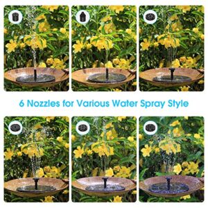 2.5W Solar Fountain Pump with 1200mAh Battery, Solar Water Pump Floating Fountain with 6 Nozzles, for Bird Bath, Fish Tank, Pond or Garden Decoration Pond heaters for Outdoor Ponds