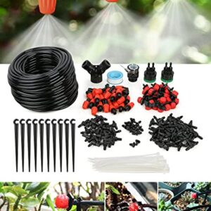 La Farah 98ft Drip Irrigation Kit, 149pcs Micro Drip System Kit with 1/4" Blank Distribution Tubing Adjustable Drip Emitters Misting Sprinkler Barbed Connectors, Garden Watering System for Plant