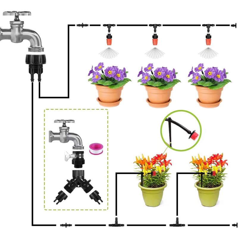 La Farah 98ft Drip Irrigation Kit, 149pcs Micro Drip System Kit with 1/4" Blank Distribution Tubing Adjustable Drip Emitters Misting Sprinkler Barbed Connectors, Garden Watering System for Plant