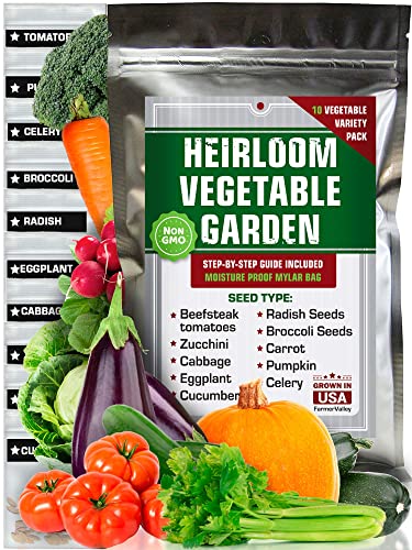 Heirloom Vegetable Seeds Pack - 100% Non GMO Heirloom Garden Seeds for Planting Outdoor, Indoor, Hydroponic - Tomatoes, Cucumber, Carrot, Broccoli, Radish Seeds and More