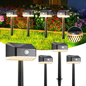 linkind solar pathway lights 4 pack, motion sensor solar outdoor lights waterproof, super bright 2 in 1 led solar lights for pathway, yard, landscape, walkway, fence, step, patio, warm white