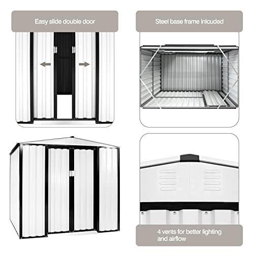 Incbruce Outdoor Storage Lawn Steel Roof Style Sheds 4' x 6' Outside Tool House with Sliding Door (White)
