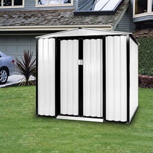 Incbruce Outdoor Storage Lawn Steel Roof Style Sheds 4' x 6' Outside Tool House with Sliding Door (White)