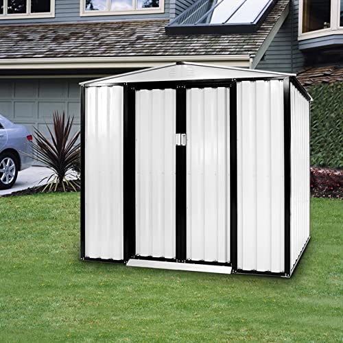 Incbruce Outdoor Storage Lawn Steel Roof Style Sheds 4' x 6' Outside Tool House with Sliding Door (White)