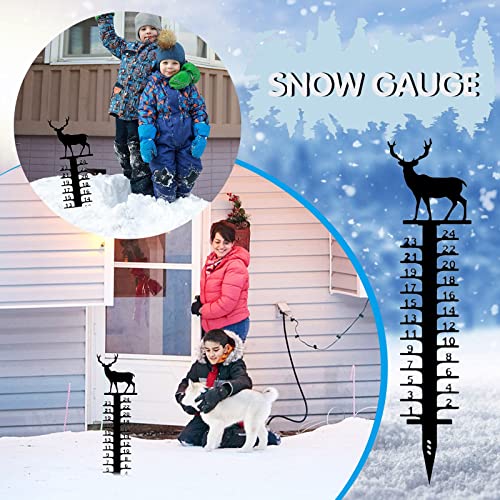 Gift 24cm Snowflake Snow Measuring Instrument Snowmobile Snow Measuring Instrument Metal Snow Measuring Ruler Outdoor Garden Ornament Plumb String (Black, One Size)