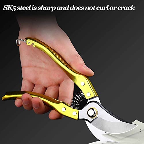 Generic Garden Secateurs Garden Scissors Pruning Shears Rust Proof High Carbon Steel SK5 Blade with Safety Lock Hand Secateurs & Pruning Scissors,Gold,One Size