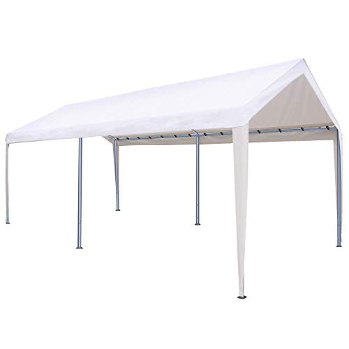 Abba Patio VDLGP1020W 10 x 20 Feet Outdoor Carport Canopy 6 Steel Legs, White