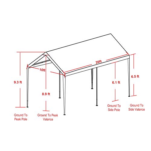 Abba Patio VDLGP1020W 10 x 20 Feet Outdoor Carport Canopy 6 Steel Legs, White