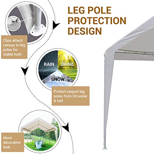 Abba Patio VDLGP1020W 10 x 20 Feet Outdoor Carport Canopy 6 Steel Legs, White