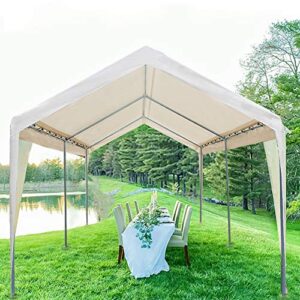 Abba Patio VDLGP1020W 10 x 20 Feet Outdoor Carport Canopy 6 Steel Legs, White