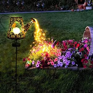 yeuago solar crackle ball fairy watering can outdoor light, solar lantern with ground plug, metal waterproof garden decor mother’s day gift for terrace patio passage party (with string lights)