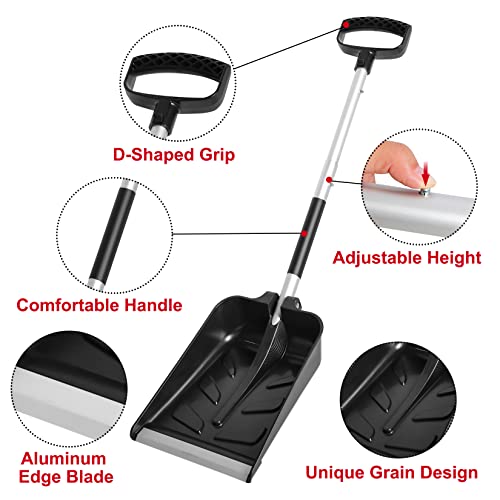 Collapsible Folding Emergency Snow Shovel, Adjustable 29-37” Lightweight Portable Snow Shovels with D Handle Durable Aluminum Edge Blade, Foldable Black Snow Removal Tool for Car Driveway Camping