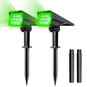 t-sun solar spot lights green, led solar spot lights outdoor waterproof auto on/off solar landscape spotlights uplights for trees, garden, yard, pool area, driveway (green 2 pack)