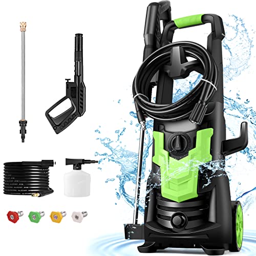 WHOLESUN 2150PSI + 1.71GPM Pressure Washer, 1900W Electric High Power Washer, Powerful Cleaner Machine, Self Assembled, Rotatable Iron Spray Lance for Patio, Garden, Car Cleaning(Green)