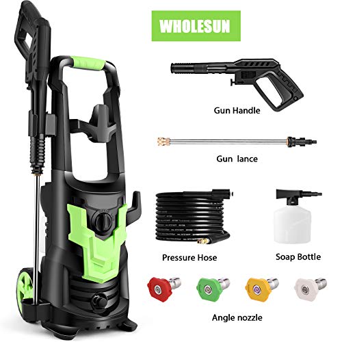 WHOLESUN 2150PSI + 1.71GPM Pressure Washer, 1900W Electric High Power Washer, Powerful Cleaner Machine, Self Assembled, Rotatable Iron Spray Lance for Patio, Garden, Car Cleaning(Green)