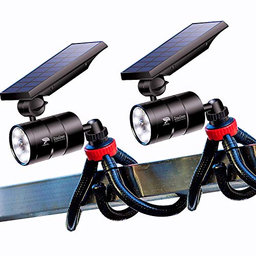 DrawGreen Solar Motion Lights Outdoor of 2 Aluminum 1400LM 9W(130W Equi.) LED Solar Flood Stop Emergency Camping Lights for Driveway Porch Patio Garden Camp, 100-Week Protection for 100% Free