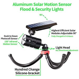 DrawGreen Solar Motion Lights Outdoor of 2 Aluminum 1400LM 9W(130W Equi.) LED Solar Flood Stop Emergency Camping Lights for Driveway Porch Patio Garden Camp, 100-Week Protection for 100% Free