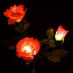 Aketek Outdoor Solar Powered 3 LED Rose Flower Light Lamp Stake for Home Garden Yard Lawn Path Way Party Decorative Landscape LED Rose Lights, Great for Gift(Pink)