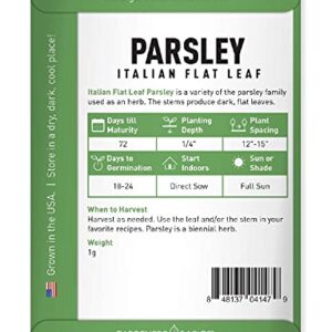 Parsley Seeds for Planting, Italian Flat Leaf is A Heirloom, Open-Pollinated, Non-GMO Herb Variety- Great for Indoor and Outdoor Gardening and Herbal Tea Gardens by Gardeners Basics