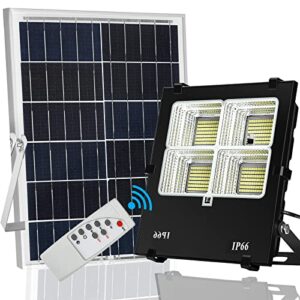 lvemiz 500w solar flood lights outdoor 1109 leds 40000lm auto dusk to dawn with remote ip66 waterproof perfect for yard,garden,pathway,basketball court,barn