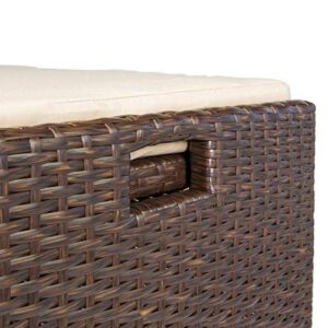 Mandycng Patio Outdoor Rattan Storage Bench w/Cushion, Weatherproof Poolside Deck Box Storage Shed Bin Backyard, Garden Wicker Seat Storage Bench Outdoor Furniture, 60 Gallon Capacity