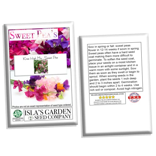 "Knee High Mix" Sweet Pea Flower Seeds for Planting "Knee High Mix", 25+ Seeds Per Packet, (Isla's Garden Seeds), Non GMO & Heirloom Seeds, Botanical Name: Lathyrus odoratus, Great Home Garden Gift