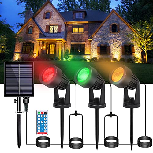 Solar Spot Lighs Outdoor Waterproof LED Solar Landscape Lights Warm White Color Changing Pathway Light Solar Powered Garden RGB Spotlights for Yard Fence Lawn Tree Lights(3Packs)