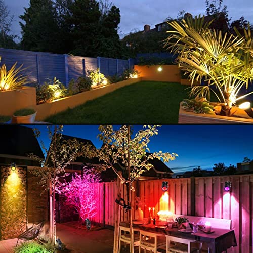 Solar Spot Lighs Outdoor Waterproof LED Solar Landscape Lights Warm White Color Changing Pathway Light Solar Powered Garden RGB Spotlights for Yard Fence Lawn Tree Lights(3Packs)