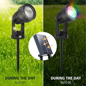 Solar Spot Lighs Outdoor Waterproof LED Solar Landscape Lights Warm White Color Changing Pathway Light Solar Powered Garden RGB Spotlights for Yard Fence Lawn Tree Lights(3Packs)