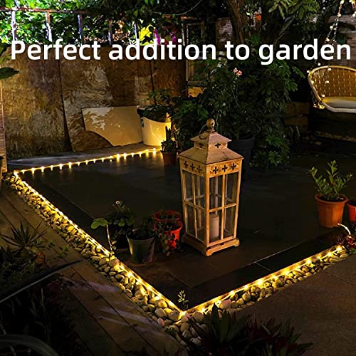 YEGUO Solar Rope Lights Outdoor Waterproof LED, 66ft 200 LED String Lights Outdoor, Clear PVC Tube Warm White Fairy Lights for Tree Deck Railing Patio Fence Balcony Porch Pool Path Yard Garden Camping