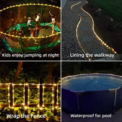 YEGUO Solar Rope Lights Outdoor Waterproof LED, 66ft 200 LED String Lights Outdoor, Clear PVC Tube Warm White Fairy Lights for Tree Deck Railing Patio Fence Balcony Porch Pool Path Yard Garden Camping