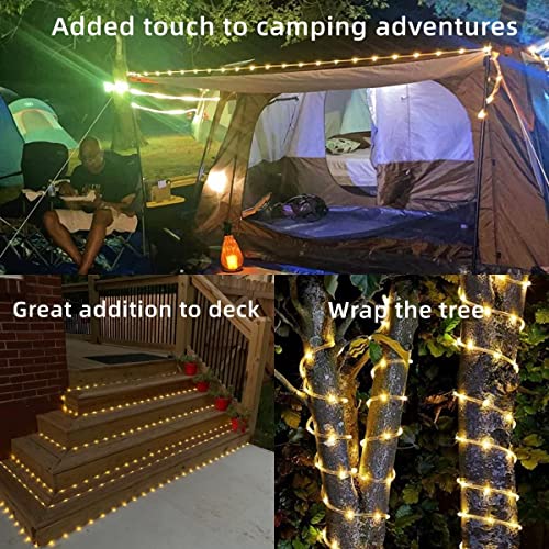 YEGUO Solar Rope Lights Outdoor Waterproof LED, 66ft 200 LED String Lights Outdoor, Clear PVC Tube Warm White Fairy Lights for Tree Deck Railing Patio Fence Balcony Porch Pool Path Yard Garden Camping