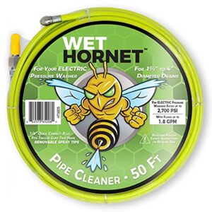 Wet Hornet Sewer Jetter - 50 FT Premium Drain Cleaner (ONLY for Electric Pressure Washers with Color Spray Tips)