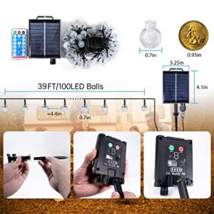 Solar String Lights Outdoor 46ft 100LED Crystal Globe Lights, Solar Powered with USB, IP67 Waterproof Patio Lights, 8 Modes, Outdoor Decoration for Pool Garden Patio Porch Party Christmas Wedding
