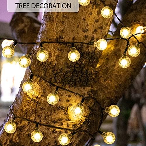 Solar String Lights Outdoor 46ft 100LED Crystal Globe Lights, Solar Powered with USB, IP67 Waterproof Patio Lights, 8 Modes, Outdoor Decoration for Pool Garden Patio Porch Party Christmas Wedding