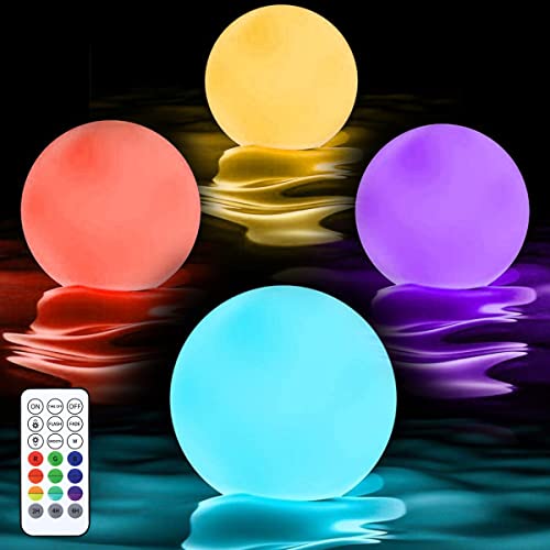 A2B 4pcs Floating Pool Lights with 16 Colors and 4 Modes Pool Lights Ball IP68 Waterproof LED Glow Globe Remote Control Light-up Floating Globe Light with Timers for Pool Beach Garden A2B