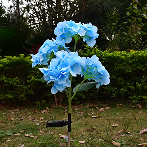 Solar Lights Outdoor Decorative 2 Pack Waterproof Hydrangea Silk Flowers Solar Powered Garden Stake Lights Solar Lights Outdoor Ground Lights for Patio Garden Yard Lawn Pathway (Blue and White)