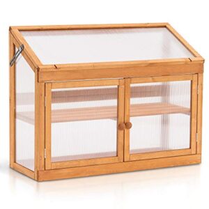 mcombo 2-tier wooden cold frame garden greenhouse raised flower planter shelf bed protection 6057-0160 (orange)