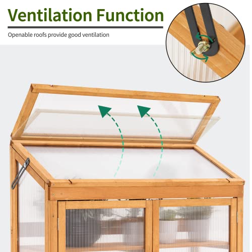 MCombo 2-Tier Wooden Cold Frame Garden Greenhouse Raised Flower Planter Shelf Bed Protection 6057-0160 (Orange)