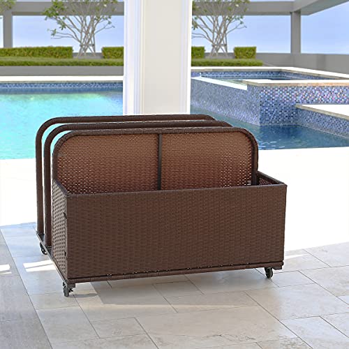 Barton Rolling Toy Caddy All-Wicker Outdoor Patio Furniture Organizer Wicker Box Float Deck Rolling Holder Bench