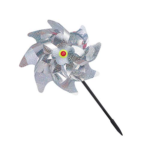 NUOBESTY 5pcs Silver Sequined Decorative Windmill Toy Colorful Reflective Bird Repellent Artifact Garden pinwheels