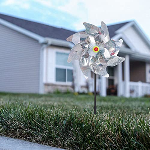 NUOBESTY 5pcs Silver Sequined Decorative Windmill Toy Colorful Reflective Bird Repellent Artifact Garden pinwheels