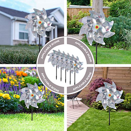 NUOBESTY 5pcs Silver Sequined Decorative Windmill Toy Colorful Reflective Bird Repellent Artifact Garden pinwheels