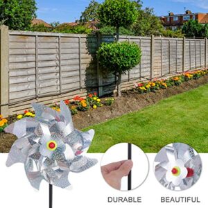 NUOBESTY 5pcs Silver Sequined Decorative Windmill Toy Colorful Reflective Bird Repellent Artifact Garden pinwheels