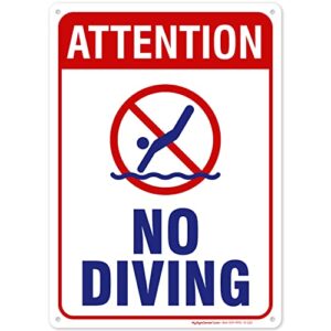 attention no diving sign, 10″ x 14″ 0.40 aluminum, fade resistance, indoor/outdoor use, usa made by my sign center