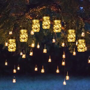 solpex solar mason jar lights 30 leds, 6 pack fairy hanging solar outdoor string lights with jars and hangers, waterproof decorative fairy solar lantern lights for garden balcony patio- warm white