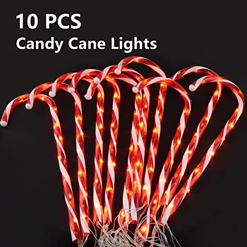 LED Christmas Candy Cane Pathway Marker Lights Set of 10 Xmas Decorations Outdoor Stake Light with 8 Lighting Modes Supper Bright for Walkway Patio Garden Decor