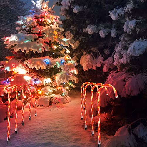 LED Christmas Candy Cane Pathway Marker Lights Set of 10 Xmas Decorations Outdoor Stake Light with 8 Lighting Modes Supper Bright for Walkway Patio Garden Decor