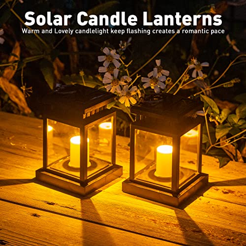 Sunklly Hanging Solar Lanterns Outdoor - 4 Pack Solar Candle Flickering Lights Waterproof Led Hanging Solar Lanterns Lights for Garden, Patio, Umbrella, Tent, Tree, Yard, Deck, Camping (Warm Light)