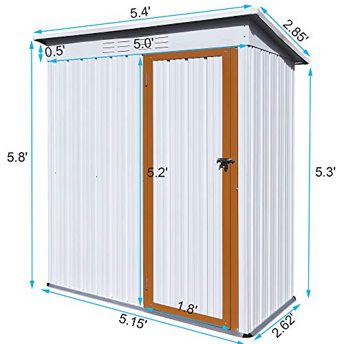 Shed GR 5 X 3 Feet Outdoor Storage Shed, Galvanized Metal Garden Shed with Lockable Door, Tool Storage Shed for Patio Lawn Backyard Trash Can